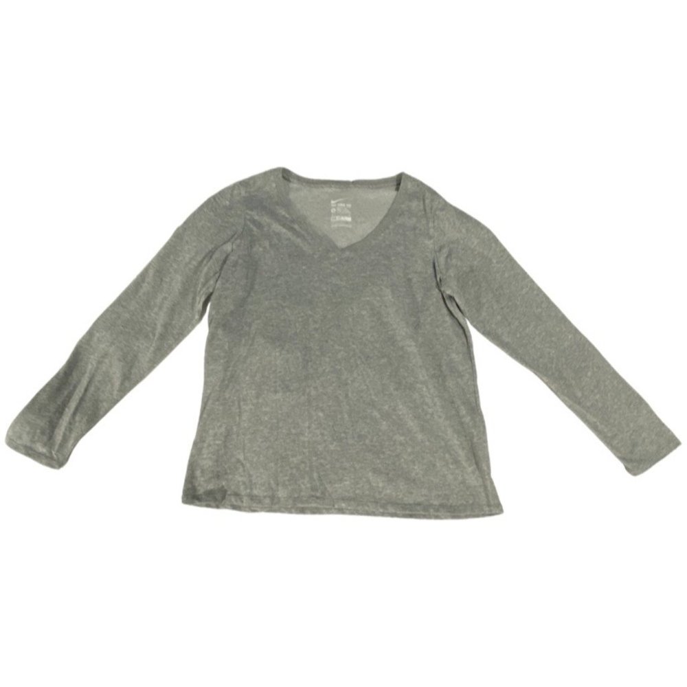 The Nike Tee Athletic Cut Dri-Fit Women's Gray V-Neck Long Sleeve Shirt Size XL